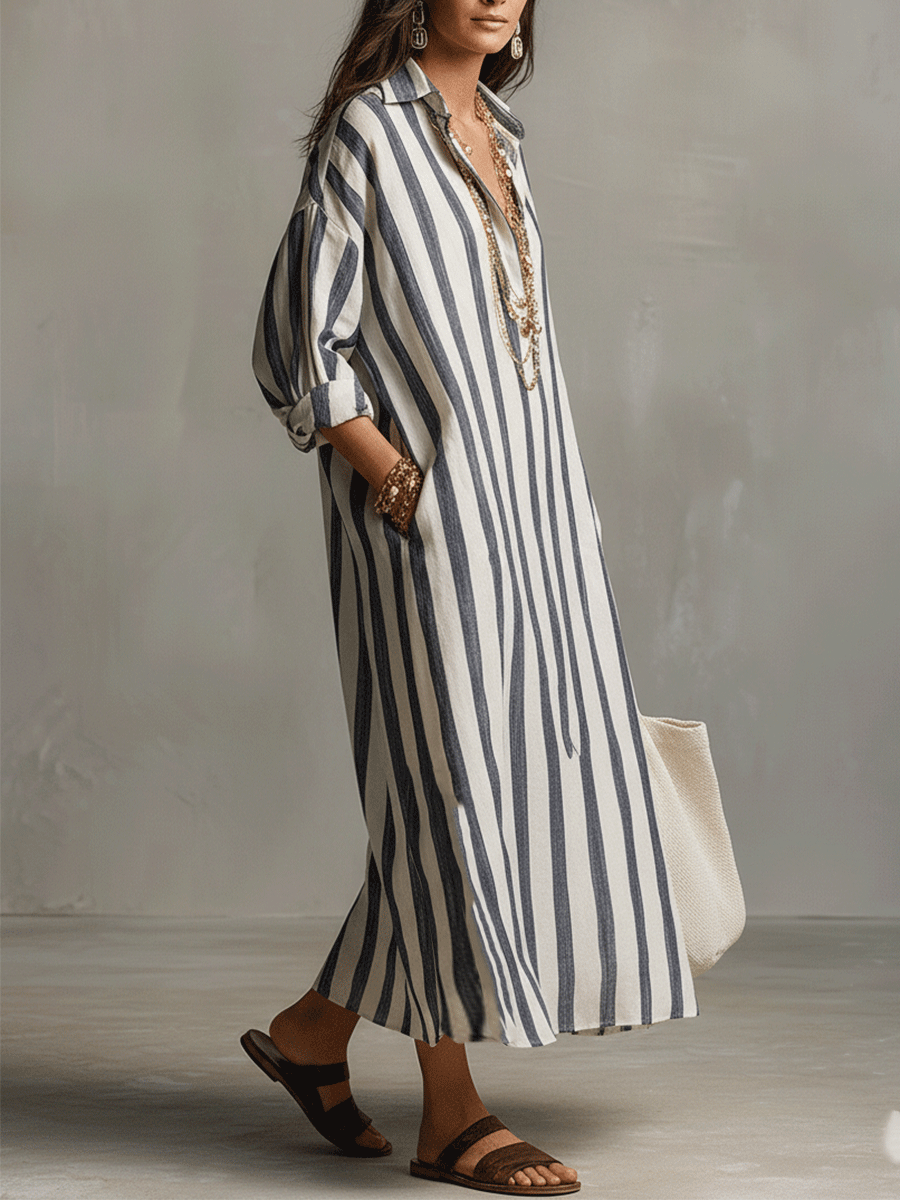 Vestido casual a rayas de estilo bohemio