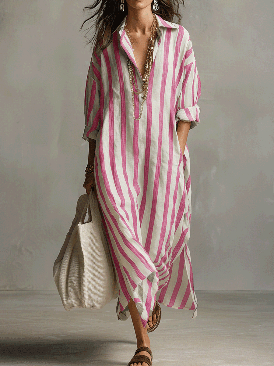 Vestido casual a rayas de estilo bohemio