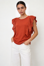 Blusa de Algodón con Volantes Bordados