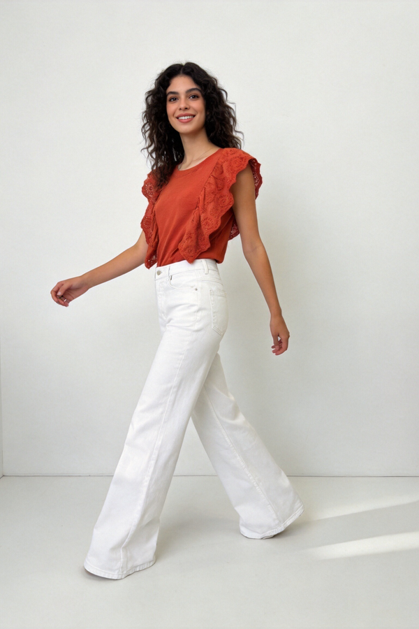 Blusa de Algodón con Volantes Bordados