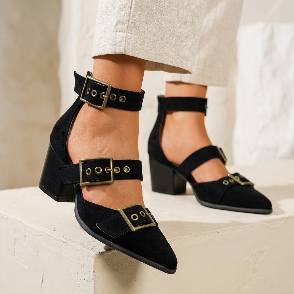 Vivienne | Tacones de ante con hebillas vintage