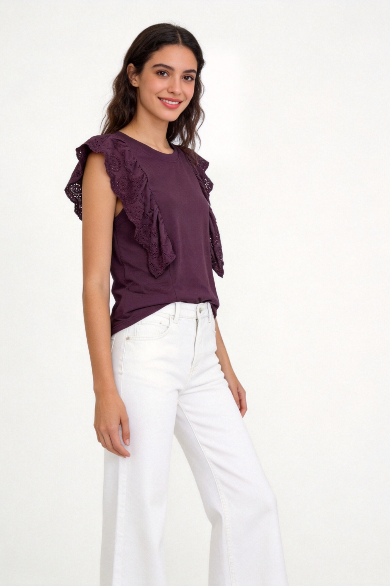 Blusa de Algodón con Volantes Bordados