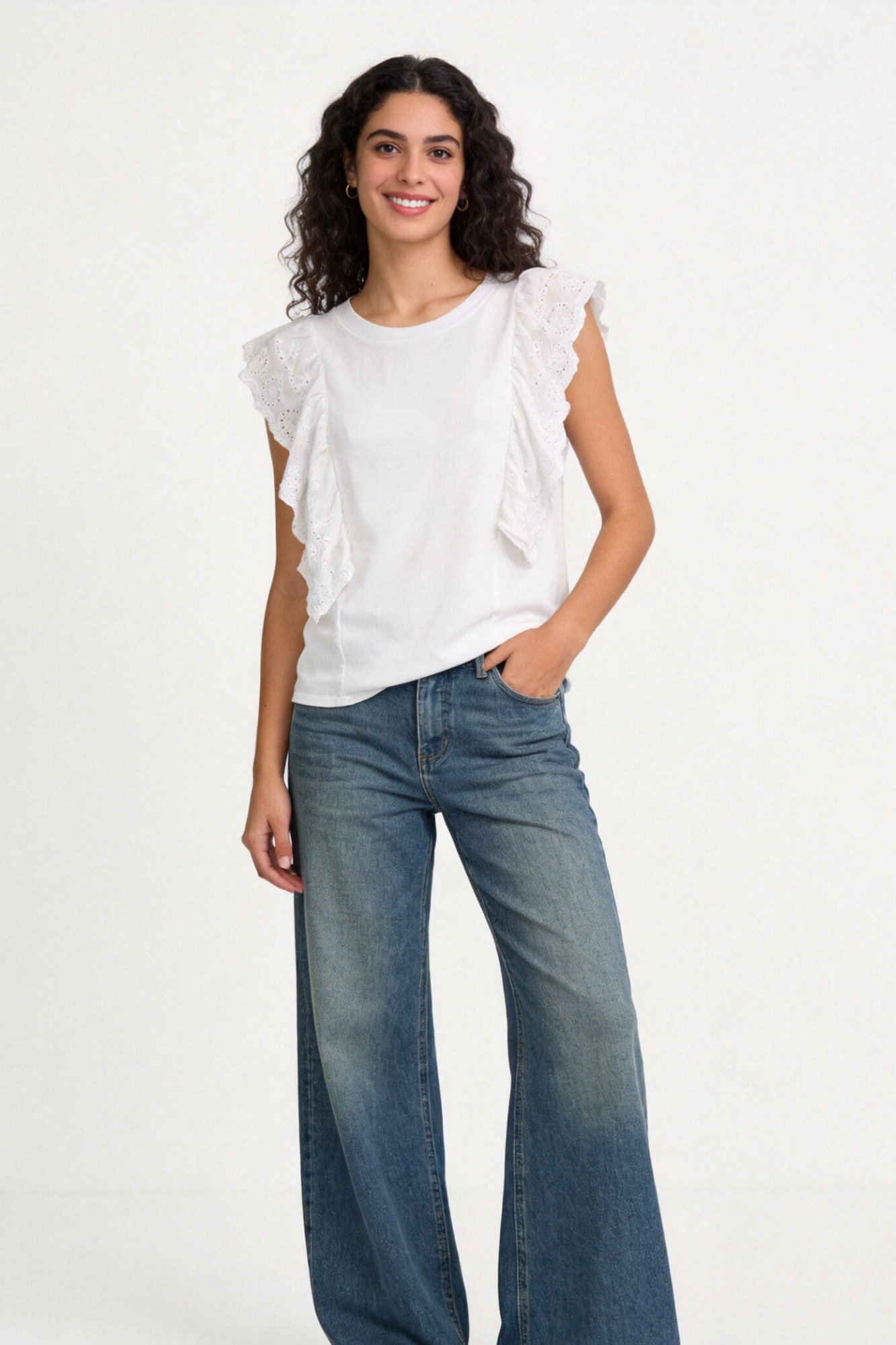 Blusa de Algodón con Volantes Bordados