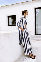 Pantalón fluido de rayas marineras