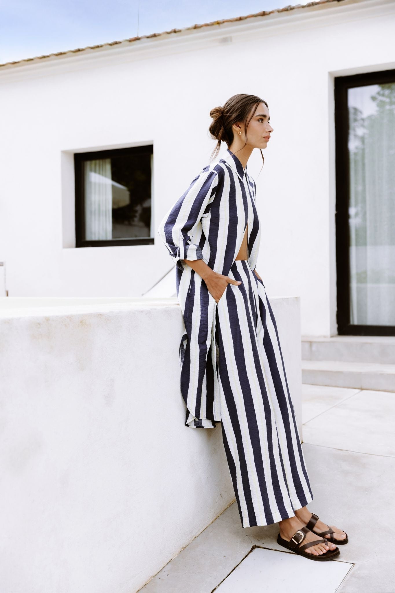 Pantalón fluido de rayas marineras