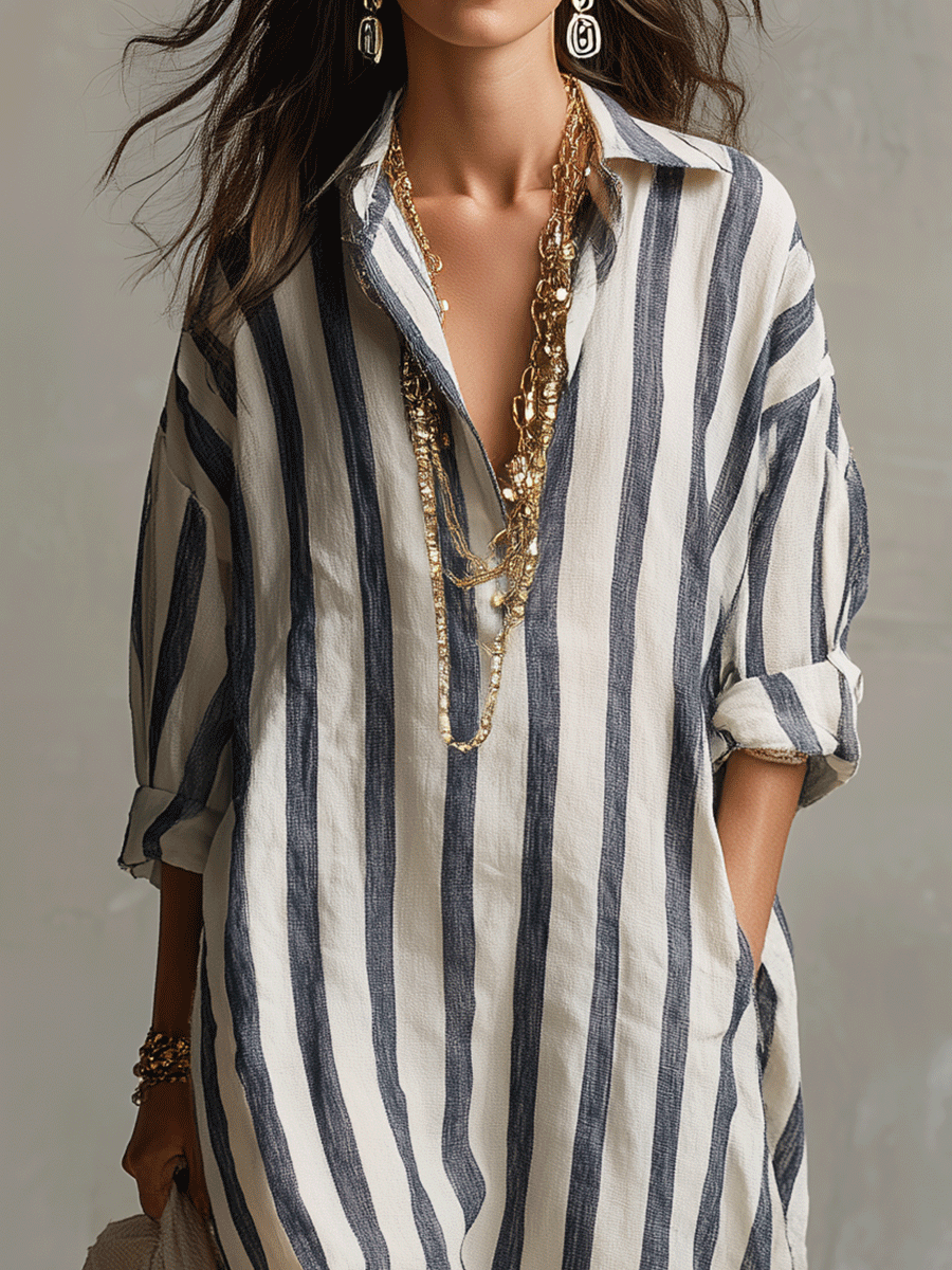 Vestido casual a rayas de estilo bohemio