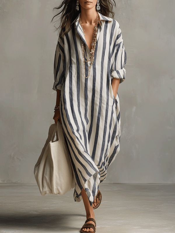 Vestido casual a rayas de estilo bohemio