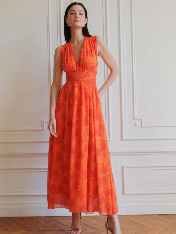 Vestido Largo Naranja Floral Multiposición