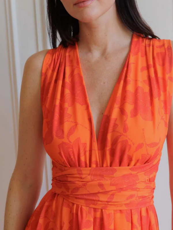 Vestido Largo Naranja Floral Multiposición
