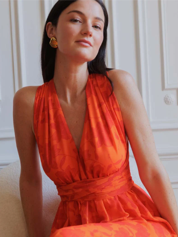 Vestido Largo Naranja Floral Multiposición