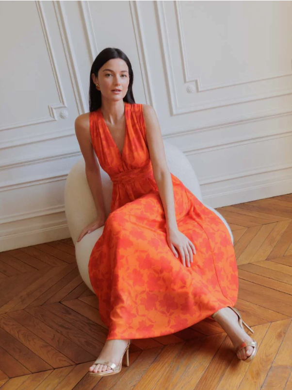 Vestido Largo Naranja Floral Multiposición
