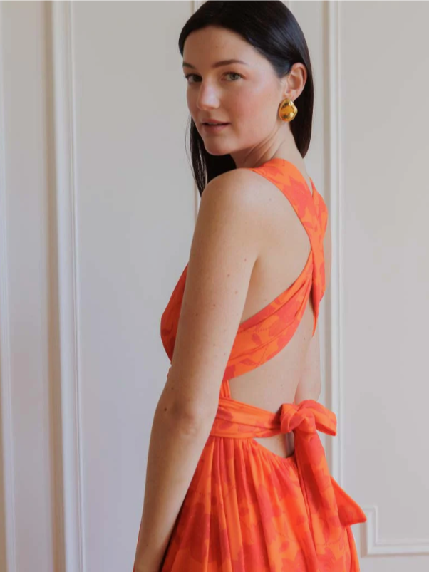 Vestido Largo Naranja Floral Multiposición