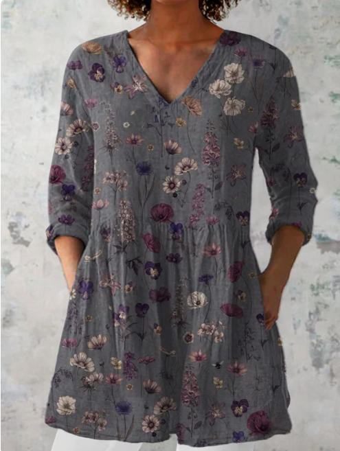 Blusa de Manga Larga Audrey con Escote en V