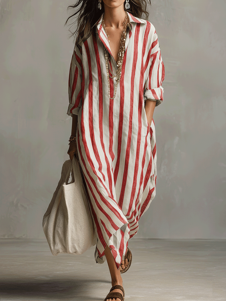 Vestido casual a rayas de estilo bohemio